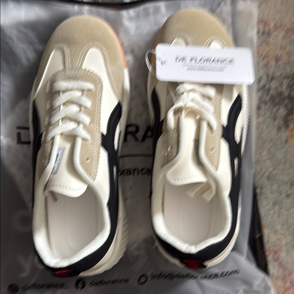 Neutral Cream & Black Athletic Sneakers - The P.L. Chance